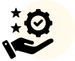Hand holding gear with check mark.