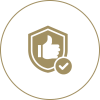 Thumbs up inside shield with checkmark icon.